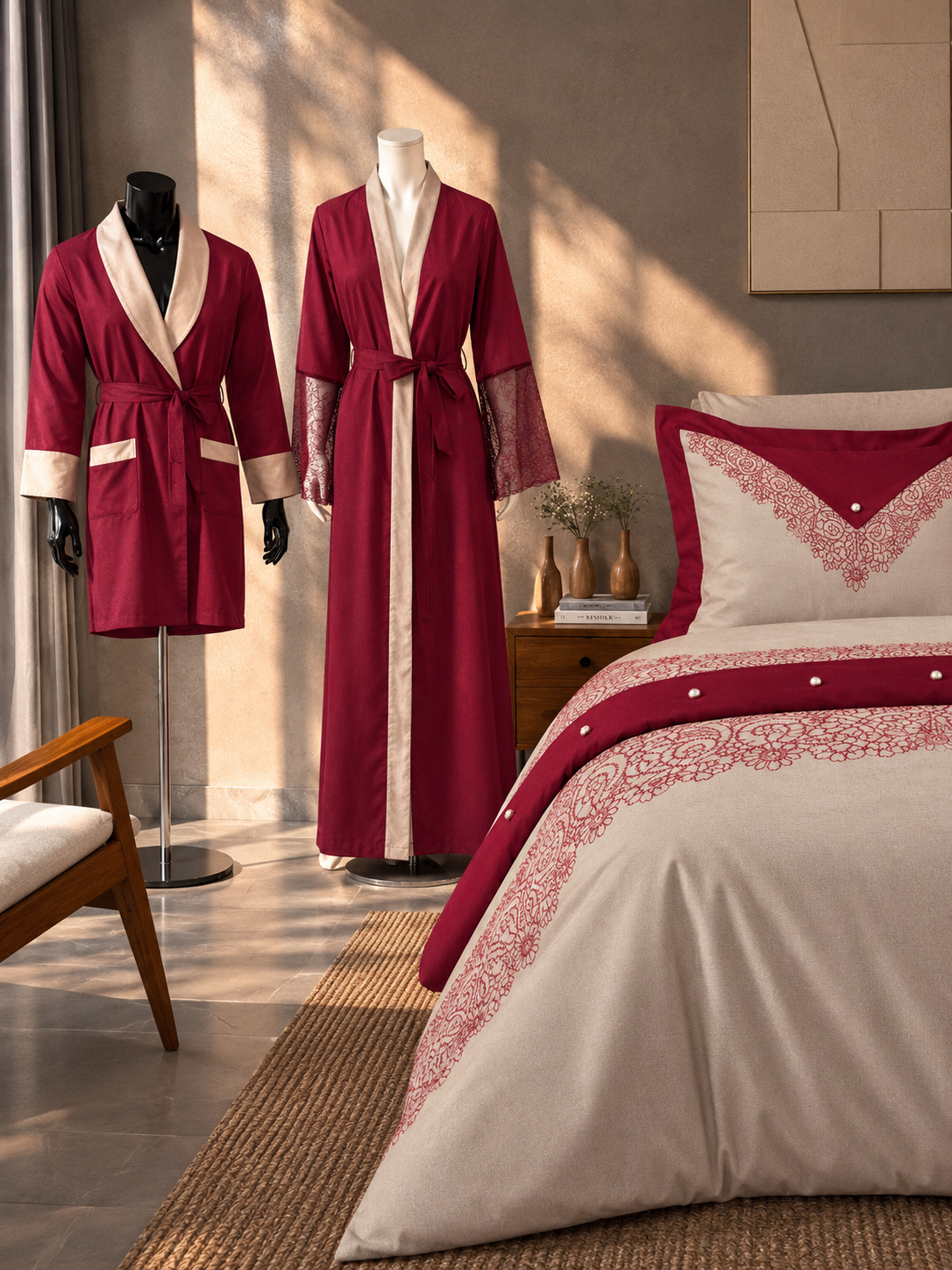 MADAME MARI %100 PAMUK 9 PARÇA NEVRESİM TAKIMI-BORNOZ TAKIMI/EV3839