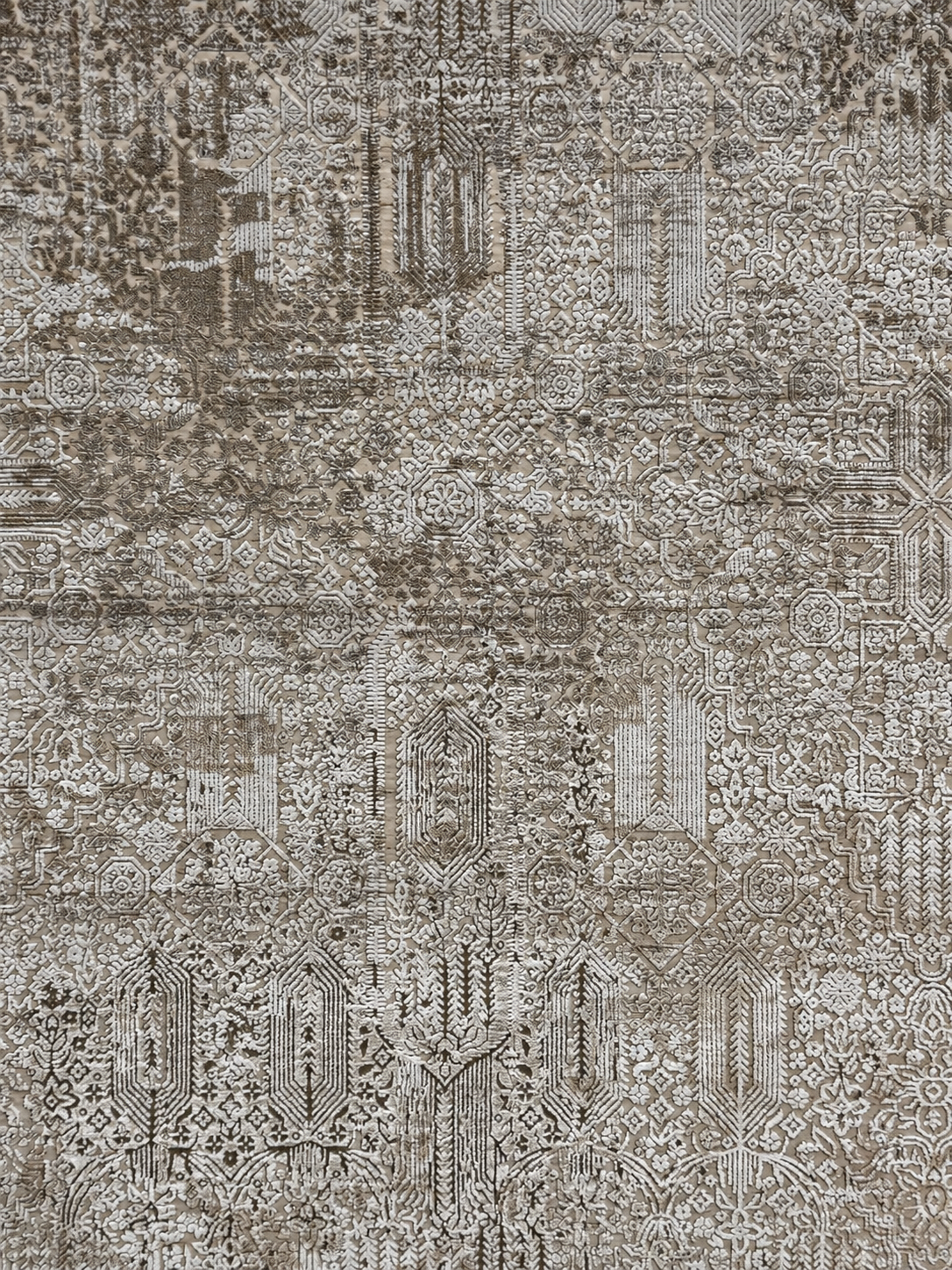 Krem Vizon Kabartma Desenli Modern Halı 200 × 290 cm