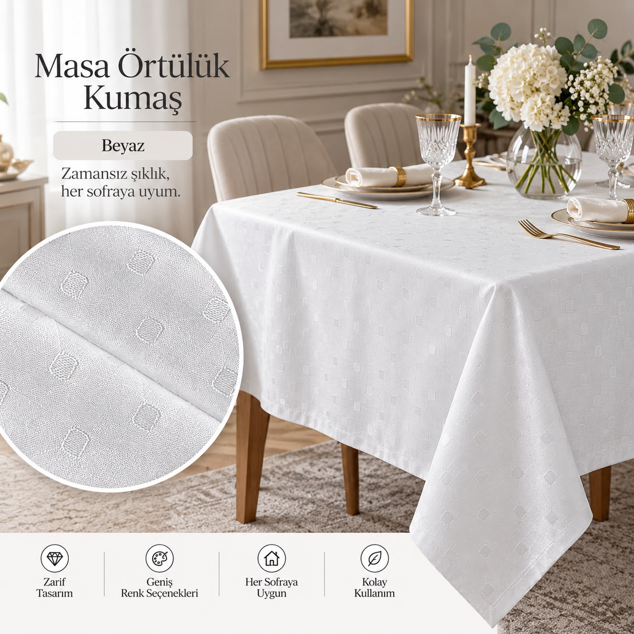 Masa Örtülük Kumaş Soft Koleksiyonu EC1004/320 CM