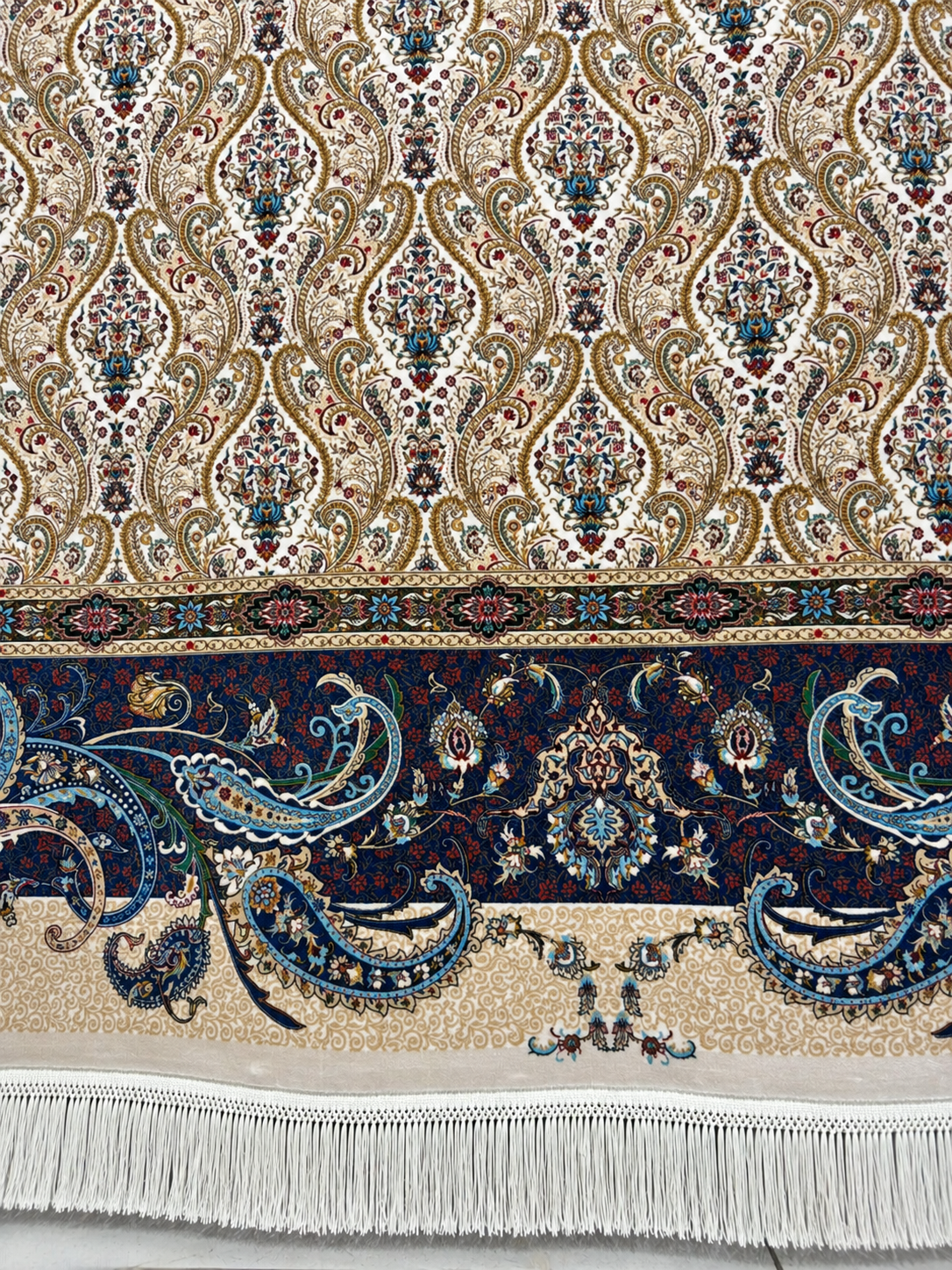 İthal İpek Halı Krem 200 x 300 El Dokuma
