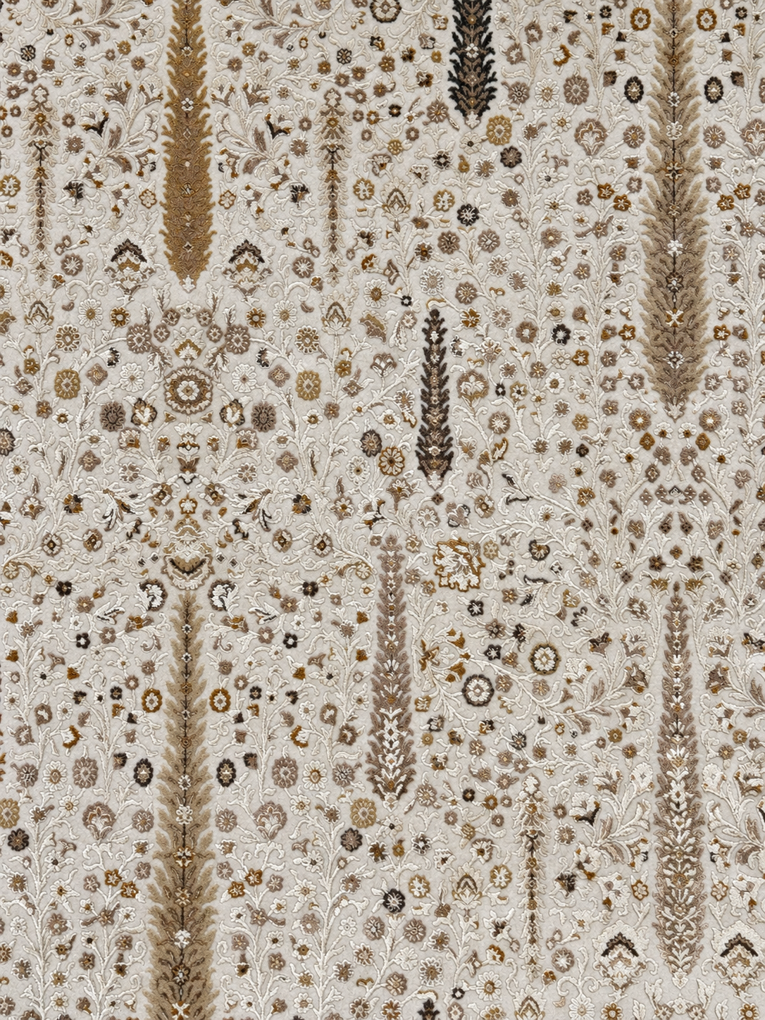 Moder Çiçek Desenli Krem-Gold-Vizon Halı 200 x 290 CM