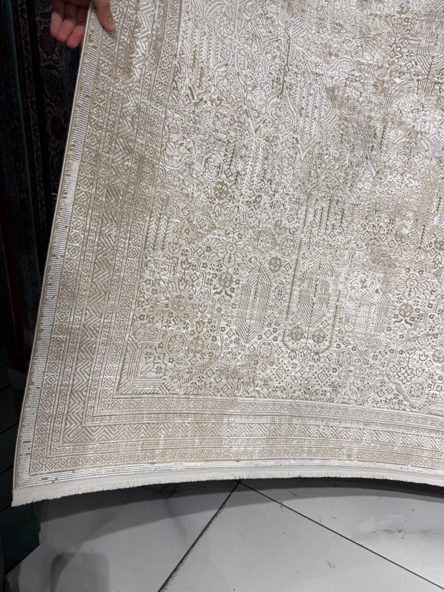 Krem Vizon Kabartma Desenli Modern Halı 200 × 290 cm