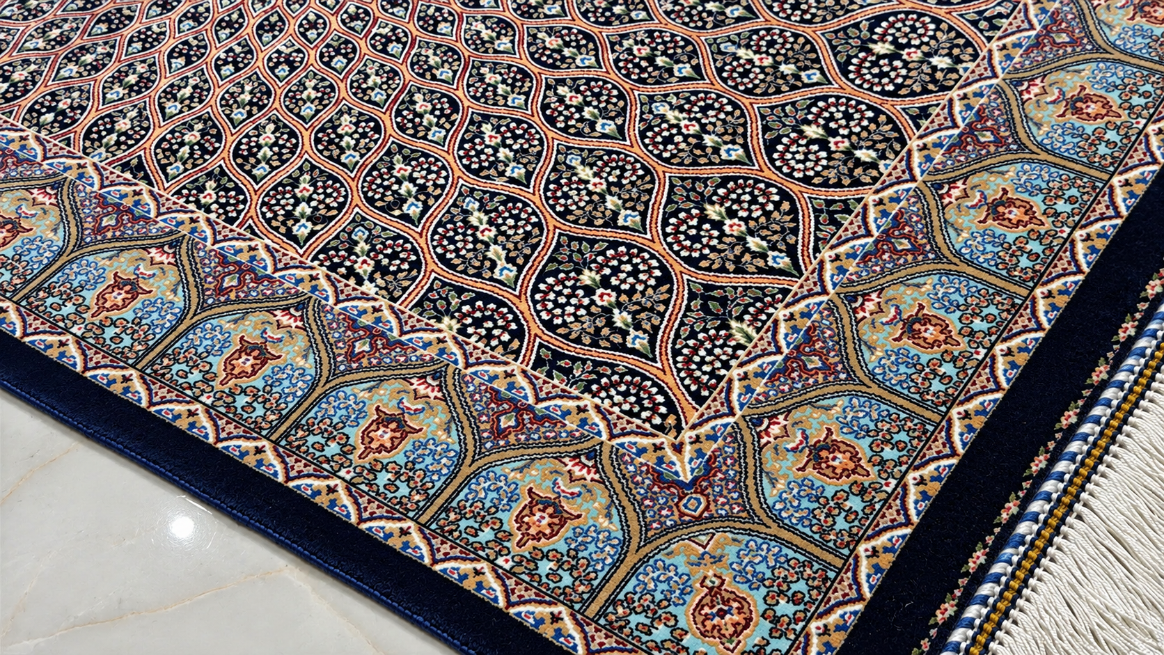 İthal İpek Halı Lacivert 60 x 90 El Dokuma