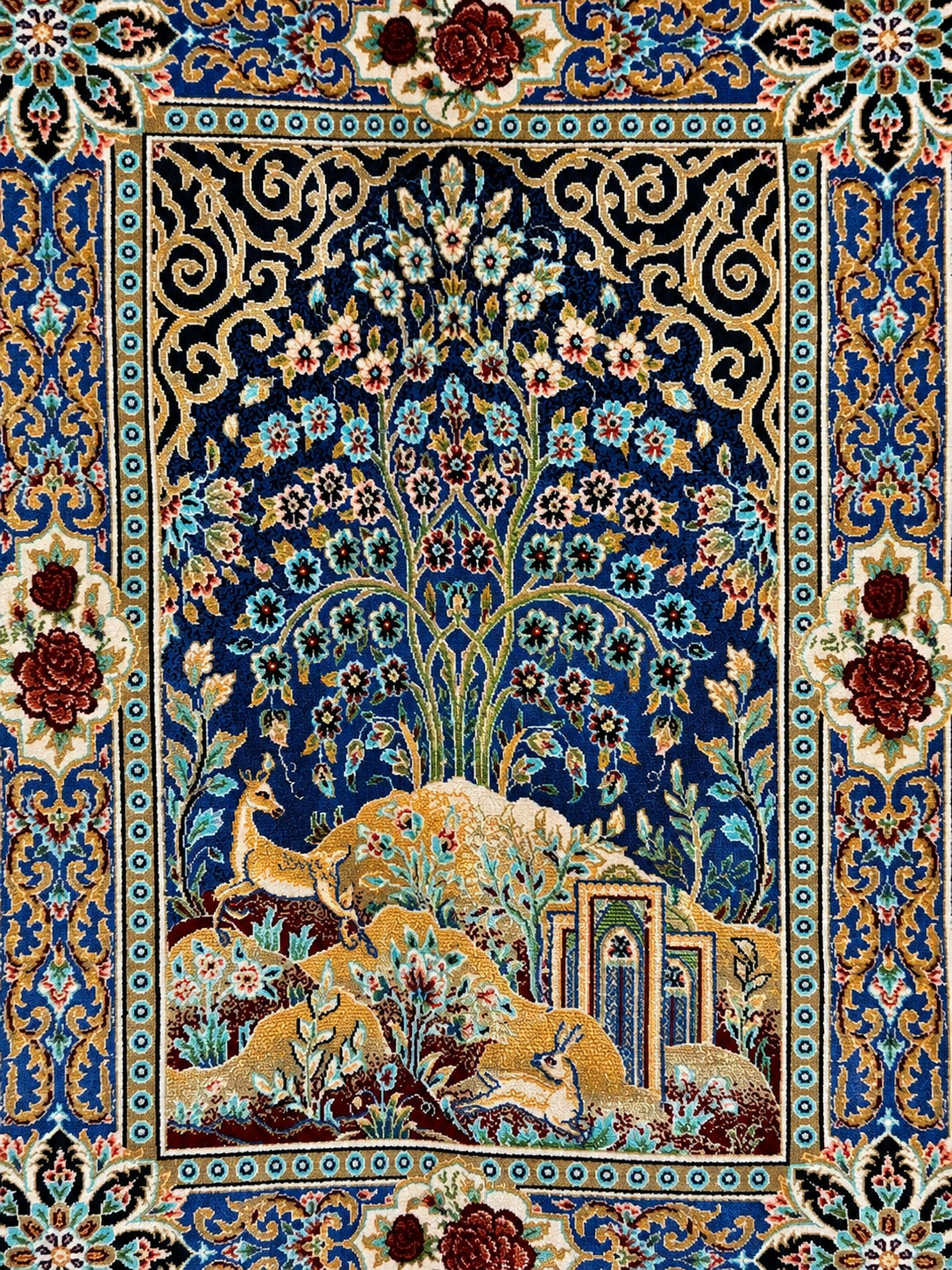 İthal İpek Lacivert Çok Renkli Klasik Desenli Halı 200 x 300 CM
