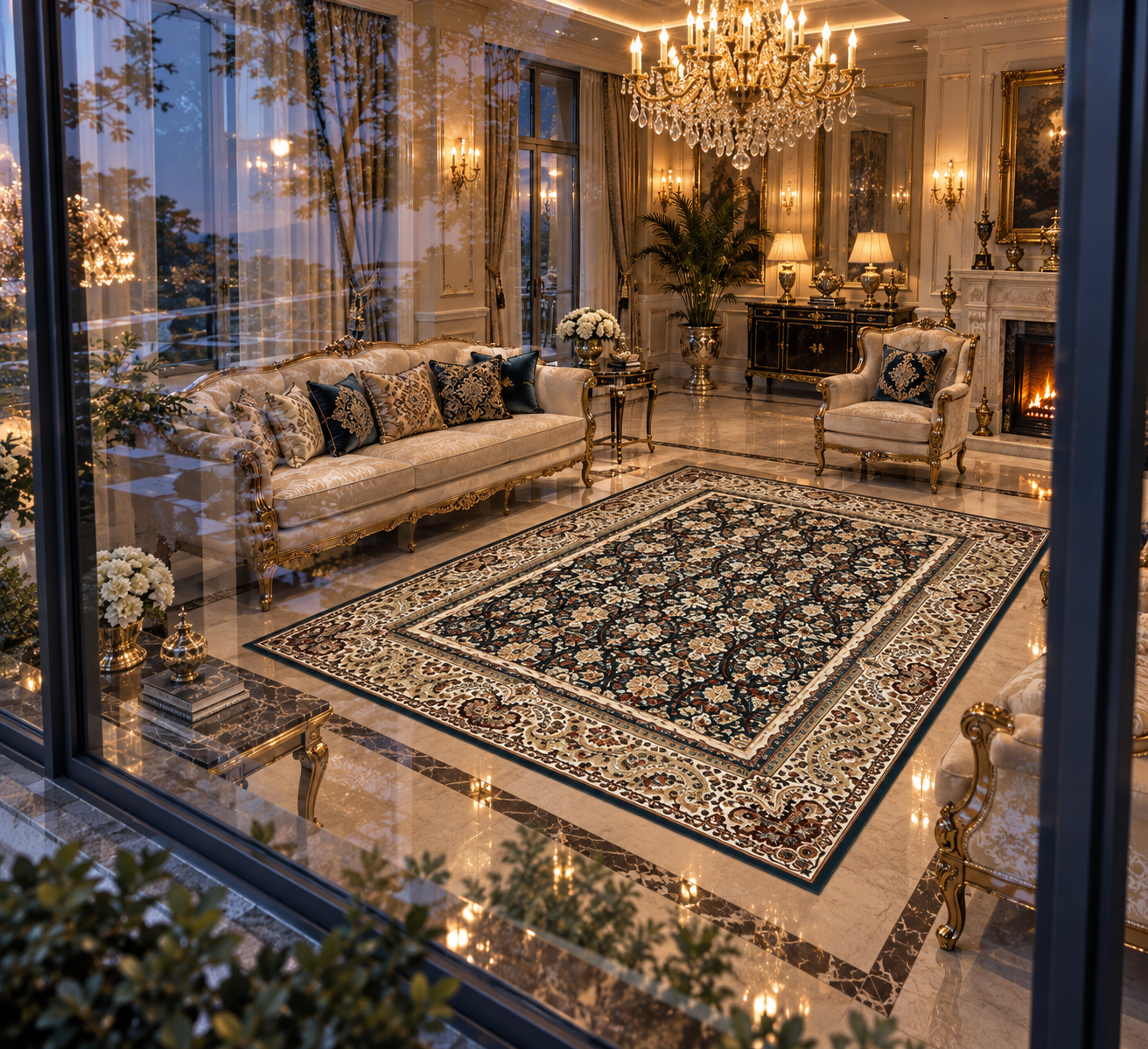Tajmahal Premium– Petrol Turkuazı Klasik Çiçek Desenli 160 × 230 cm