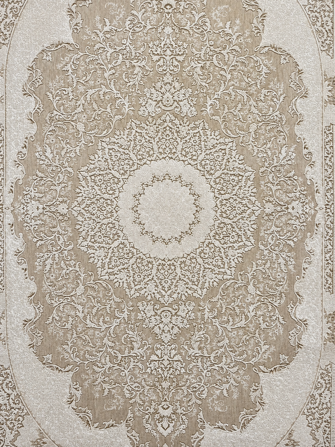 Klasik Desenli Kabartmalı Salon Halısı Krem-Bej 200 × 290 cm