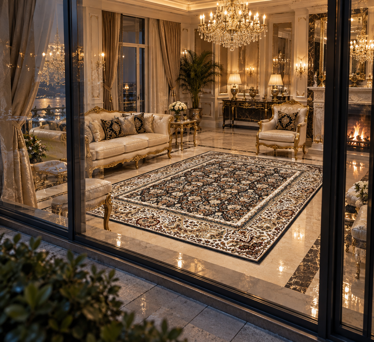 Tajmahal Premium Lacivert-Krem Şal Desenli Halı 160 × 230 CM