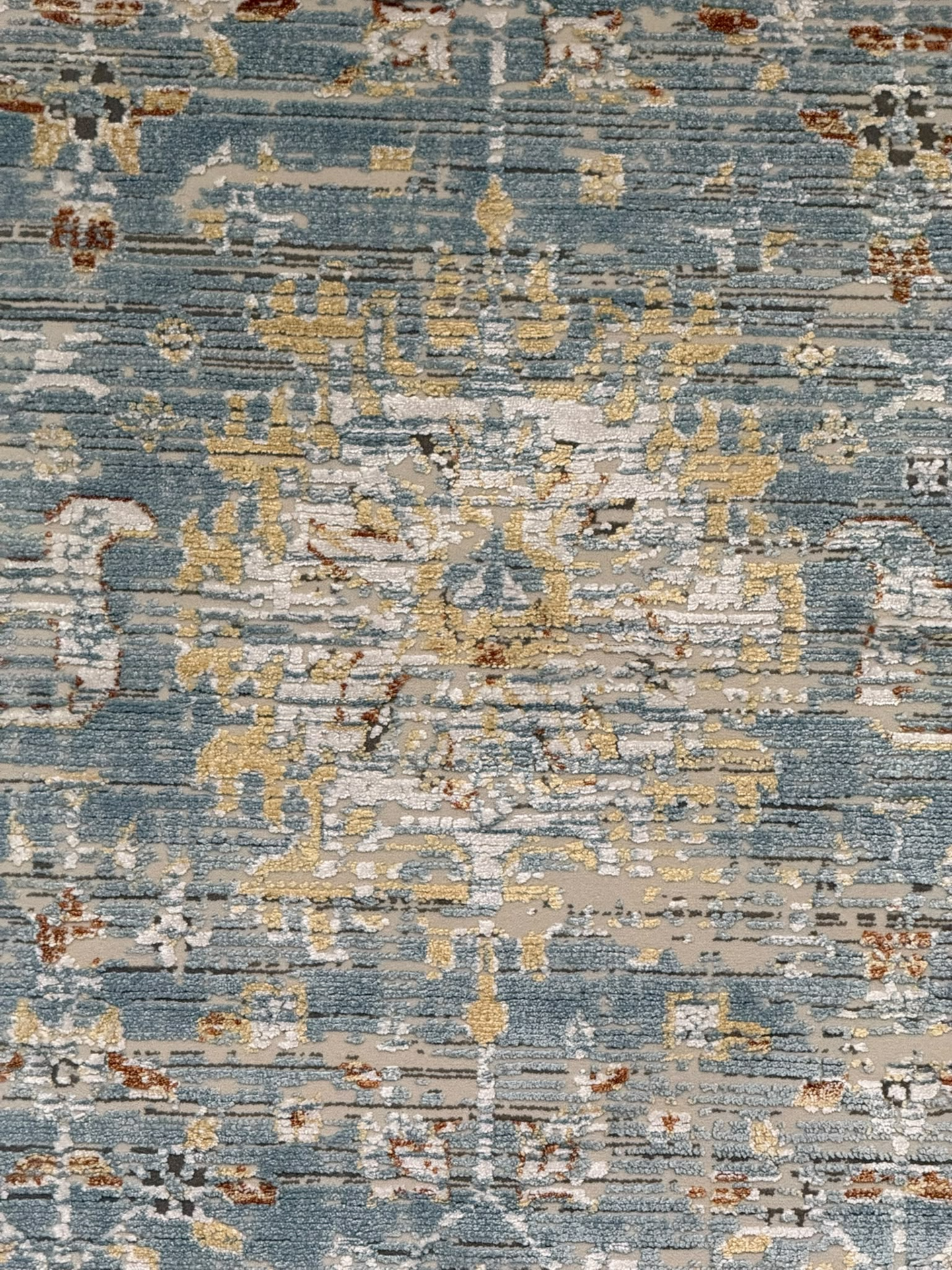 Mavi-Krem-Gold Kabartma Desenli Modern Halı 200 × 290 cm