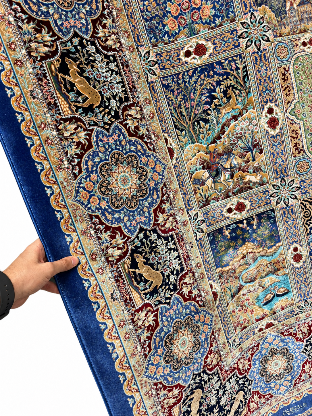 İthal İpek Lacivert Çok Renkli Klasik Desenli Halı 200 x 300 CM