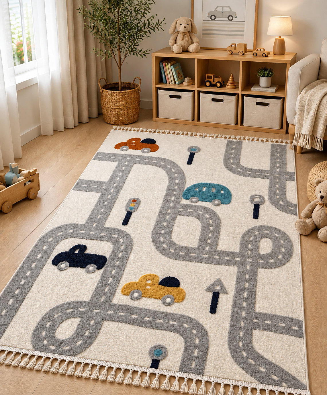Kids Tren Dokuma Tabanlı Kabartmalı Çocuk Odası Halısı/EV2225