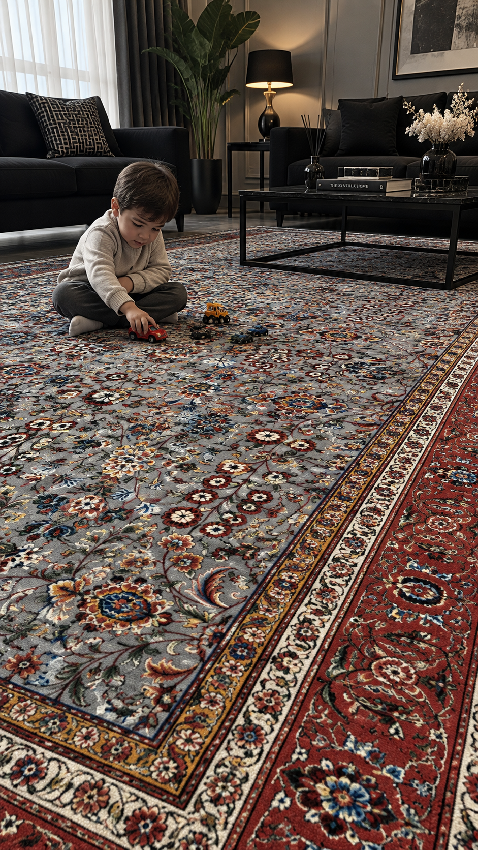 İthal İpek Halı Gri-Pudra 200 x 300 El Dokuma