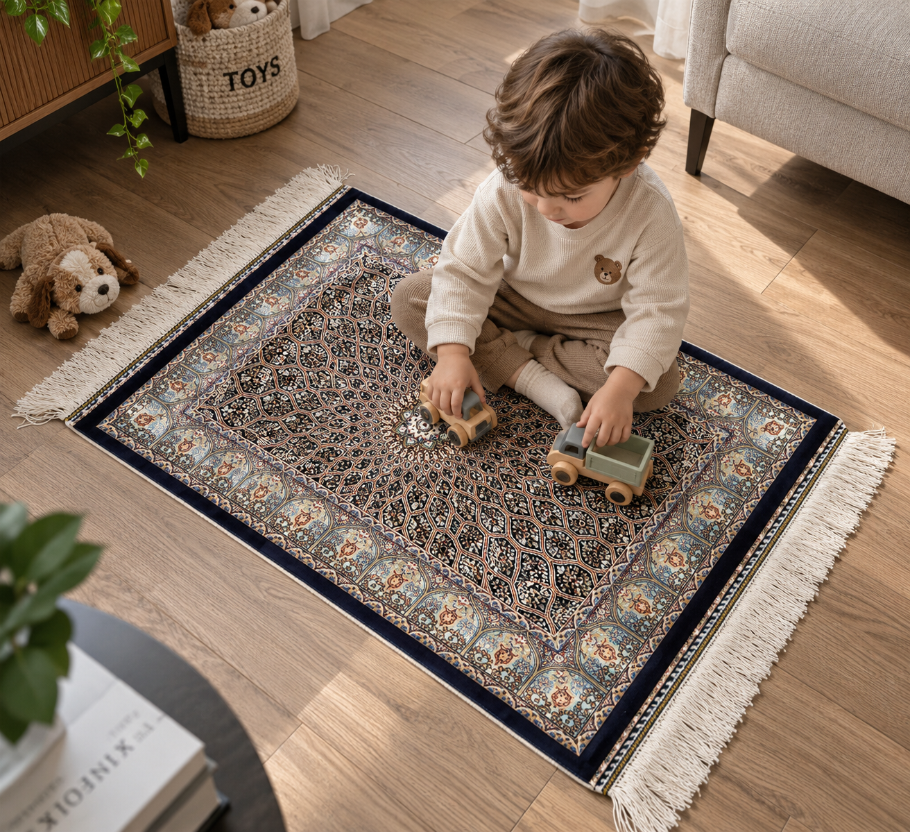 İthal İpek Halı Lacivert 60 x 90 El Dokuma
