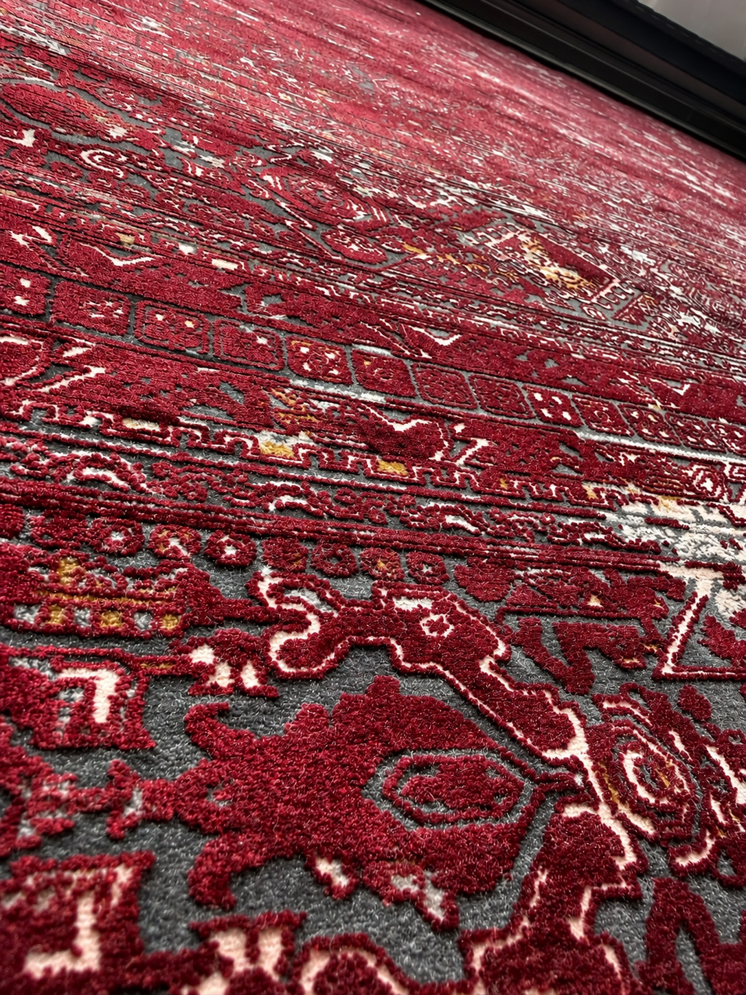 Vintage Eskitme Desenli Kabartmalı Modern Halı Bordo-Antrasit 200 x 290 CM