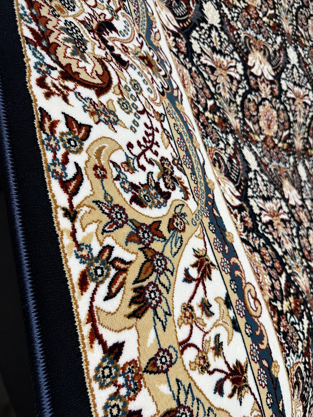 Tajmahal Premium Lacivert-Krem Şal Desenli Halı 160 × 230 CM
